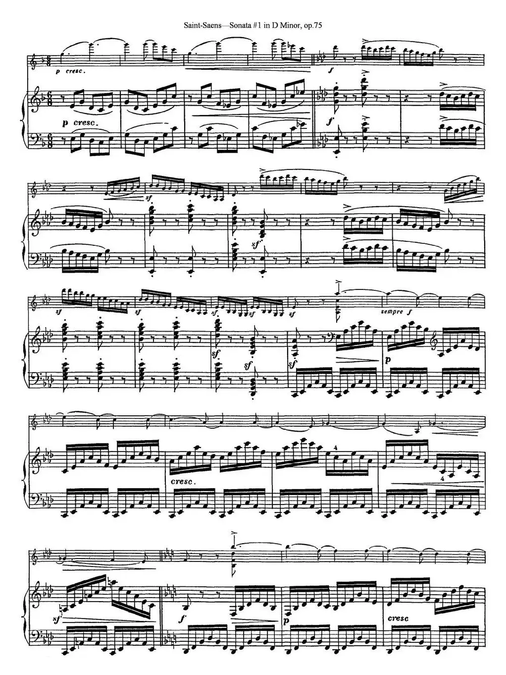 Violin Sonata No.1 in D Minor Op.75（小提琴+钢琴伴奏）