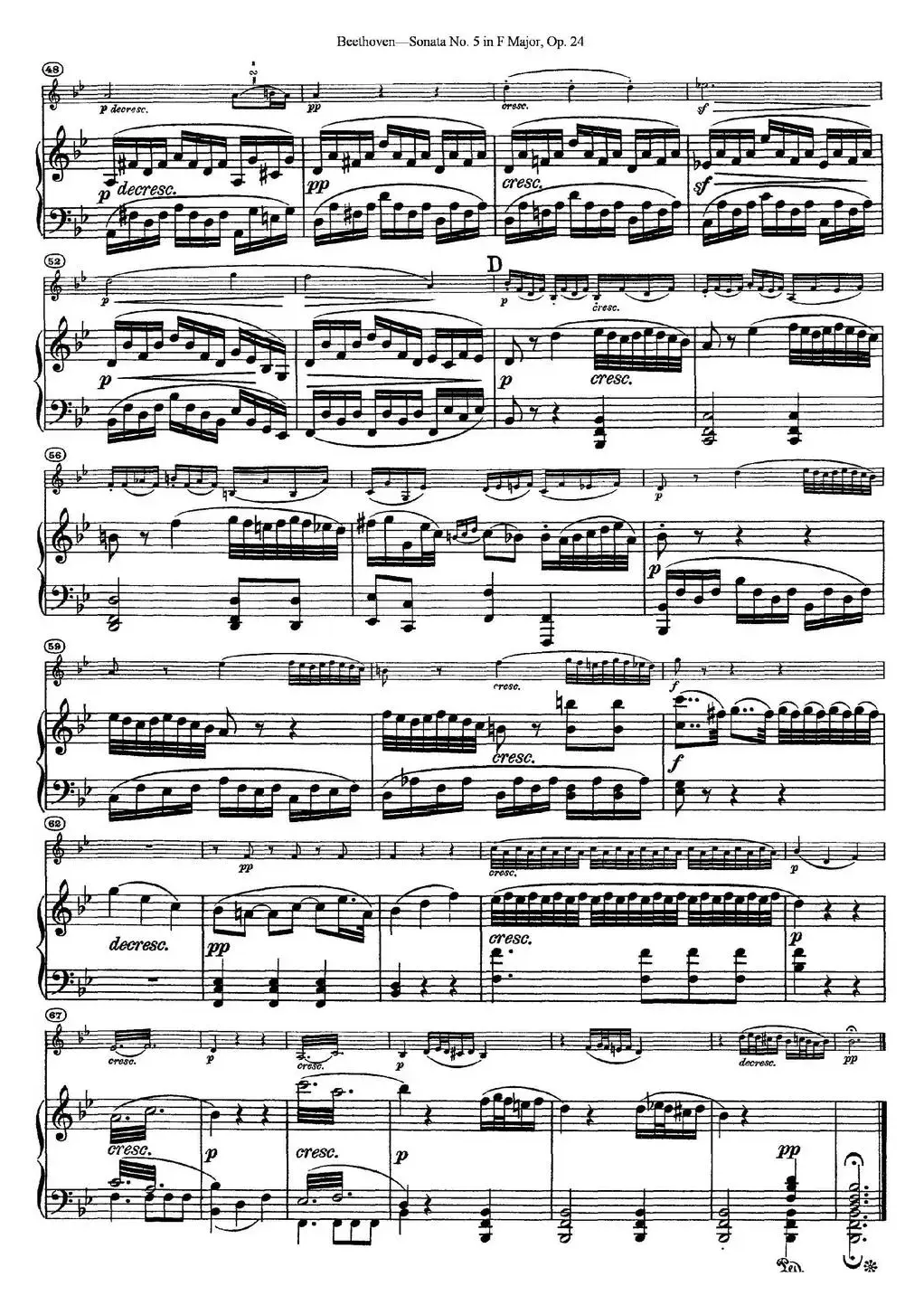 Violin Sonata No.5 in F Major Op.24（小提琴+钢琴伴奏）