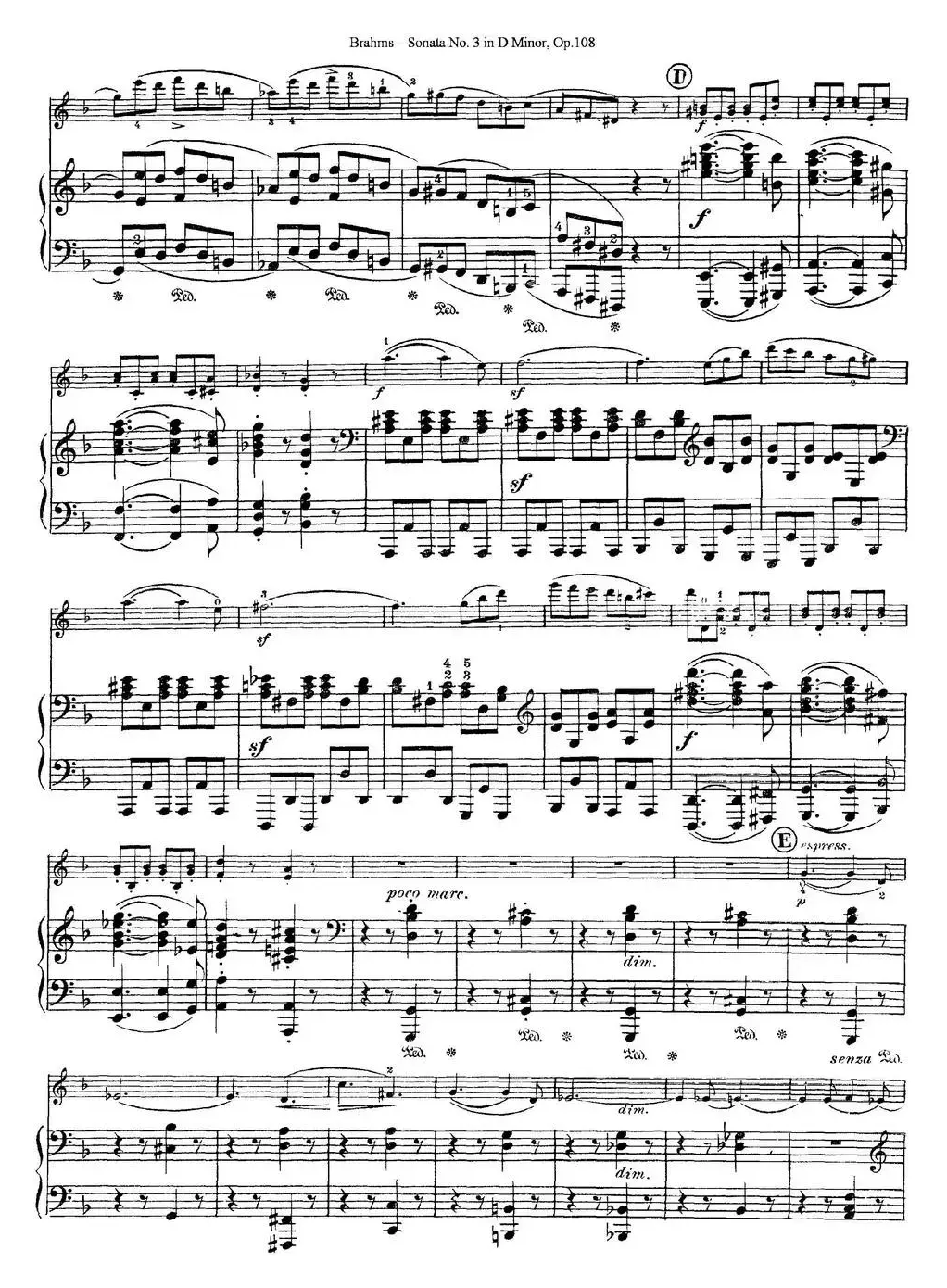 Violin Sonata No.3 in D Minor Op.108（小提琴+钢琴伴奏）