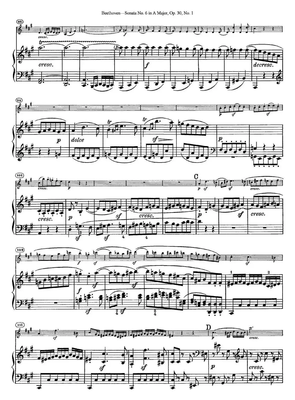 Violin Sonata No.6 in A Major Op.30 No.1（小提琴+钢琴伴奏）