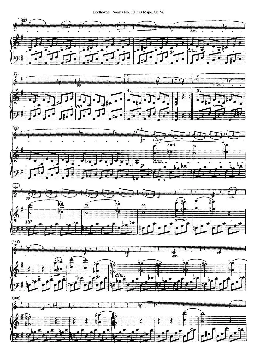 Violin Sonata No.10 in G Major Op.96（小提琴+钢琴伴奏）