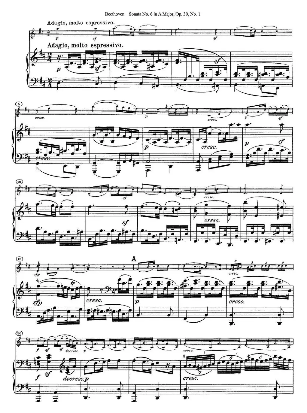 Violin Sonata No.6 in A Major Op.30 No.1（小提琴+钢琴伴奏）