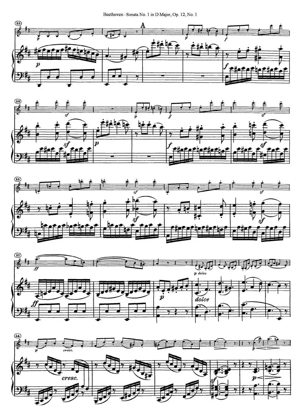 Violin Sonata No.1 in D Major Op.12 No.1（小提琴+钢琴伴奏）