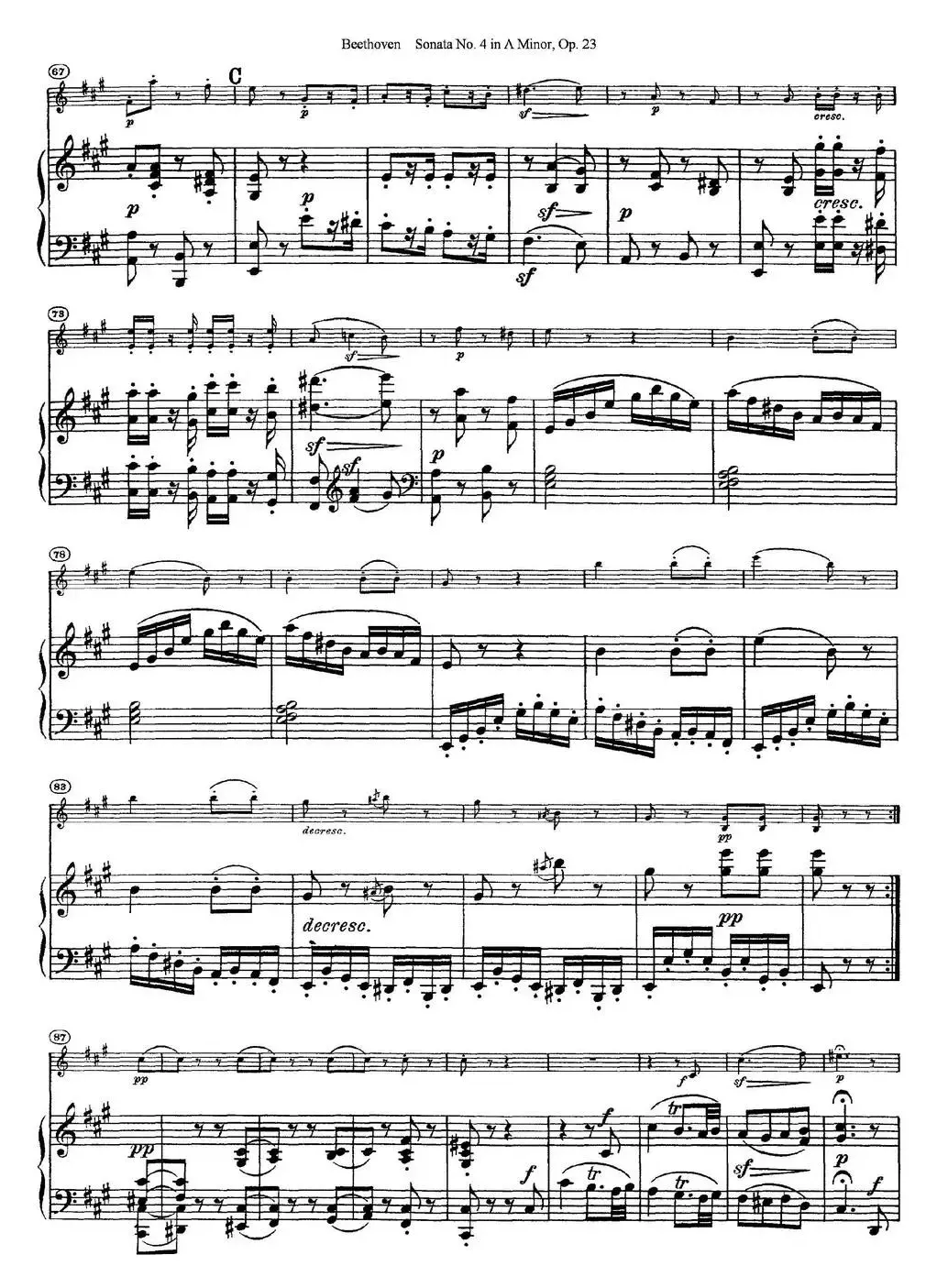 Violin Sonata No.4 in A Minor Op.23（小提琴+钢琴伴奏）