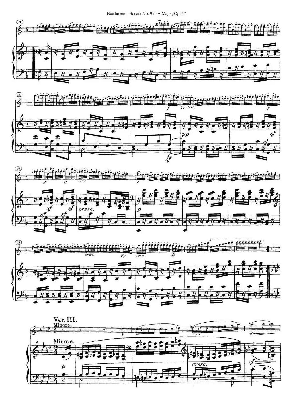 Violin Sonata No.9 in A Major Op.47（小提琴+钢琴伴奏）