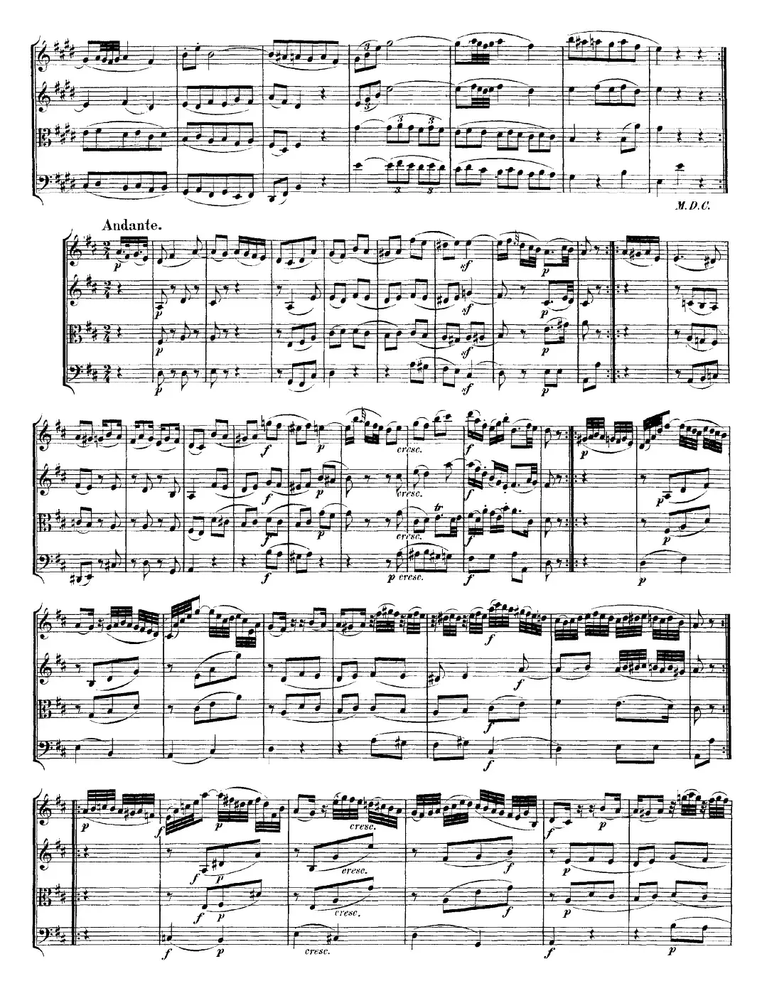 Mozart《Quartet No.18 in A Major,K.464》（总谱）