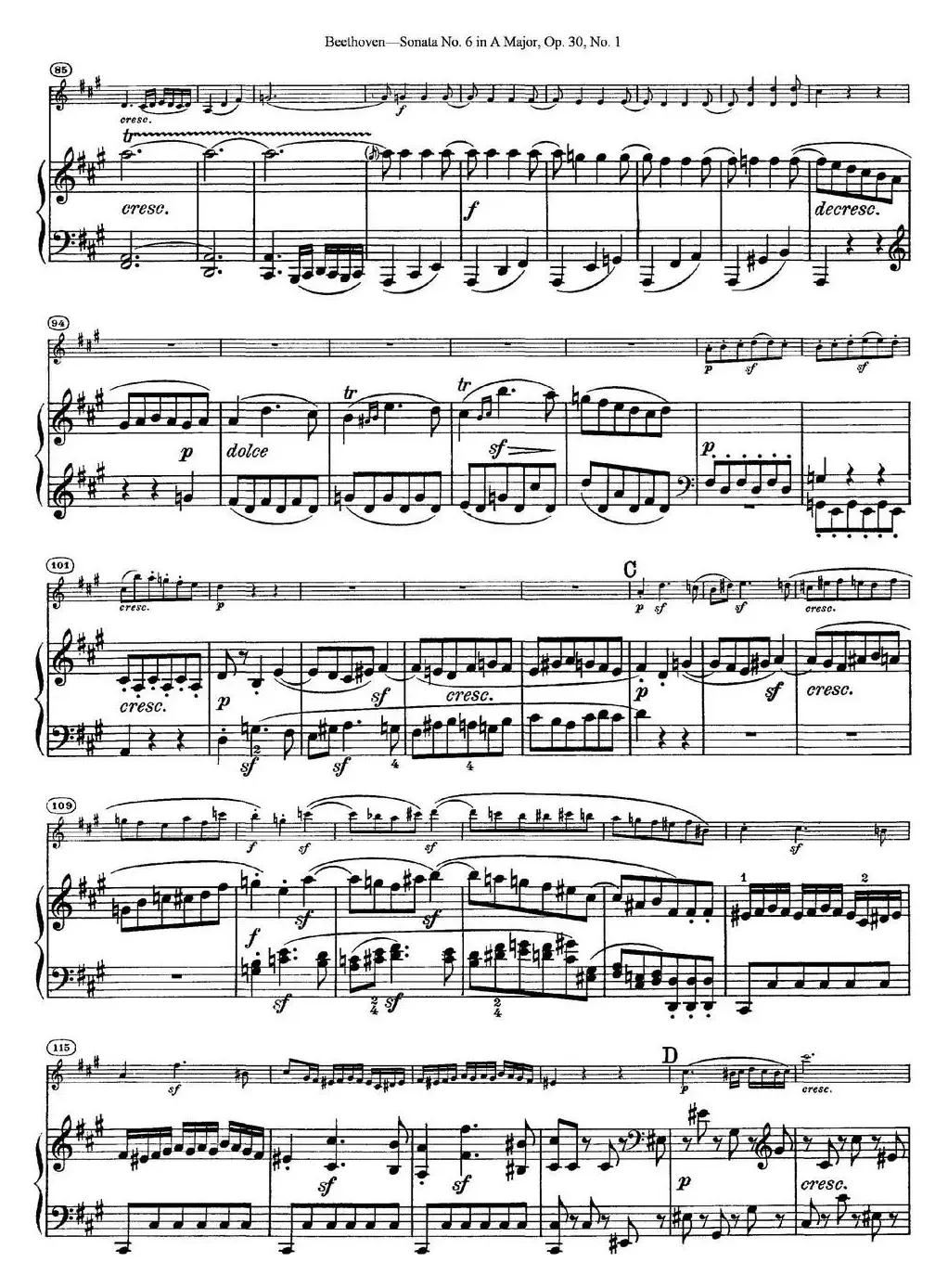 Violin Sonata No.6 in A Major Op.30 No.1（小提琴+钢琴伴奏）