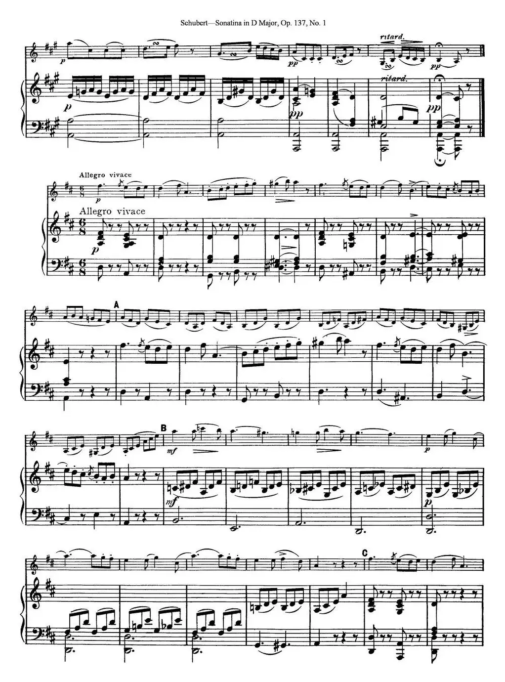 Violin Sonatina in D major Op.137 No.1（小提琴+钢琴伴奏）