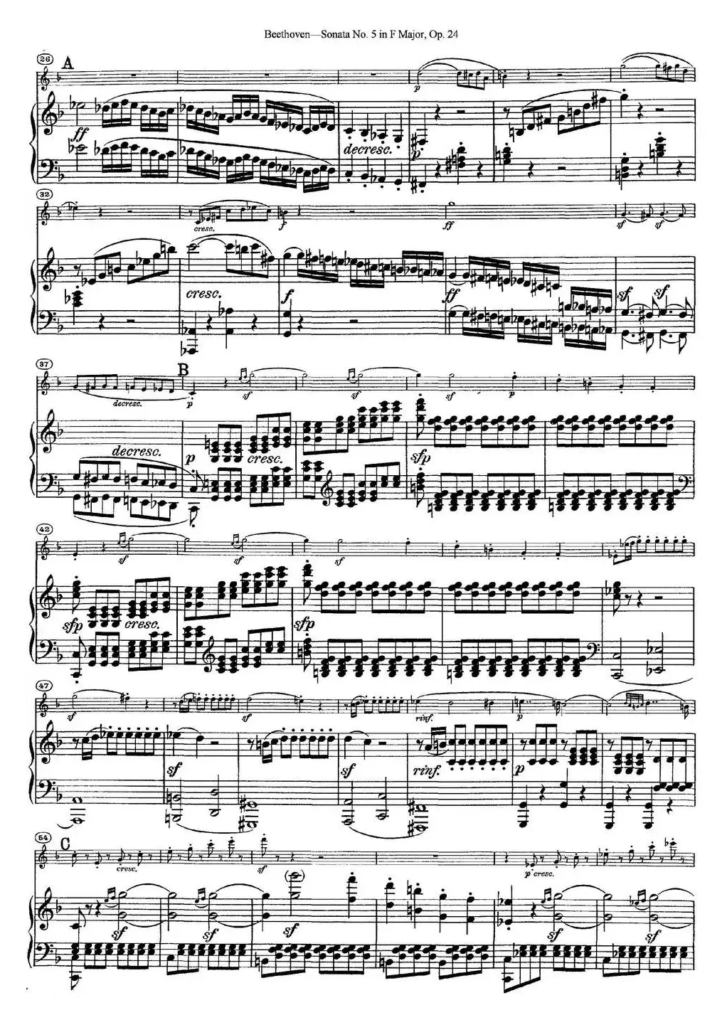 Violin Sonata No.5 in F Major Op.24（小提琴+钢琴伴奏）