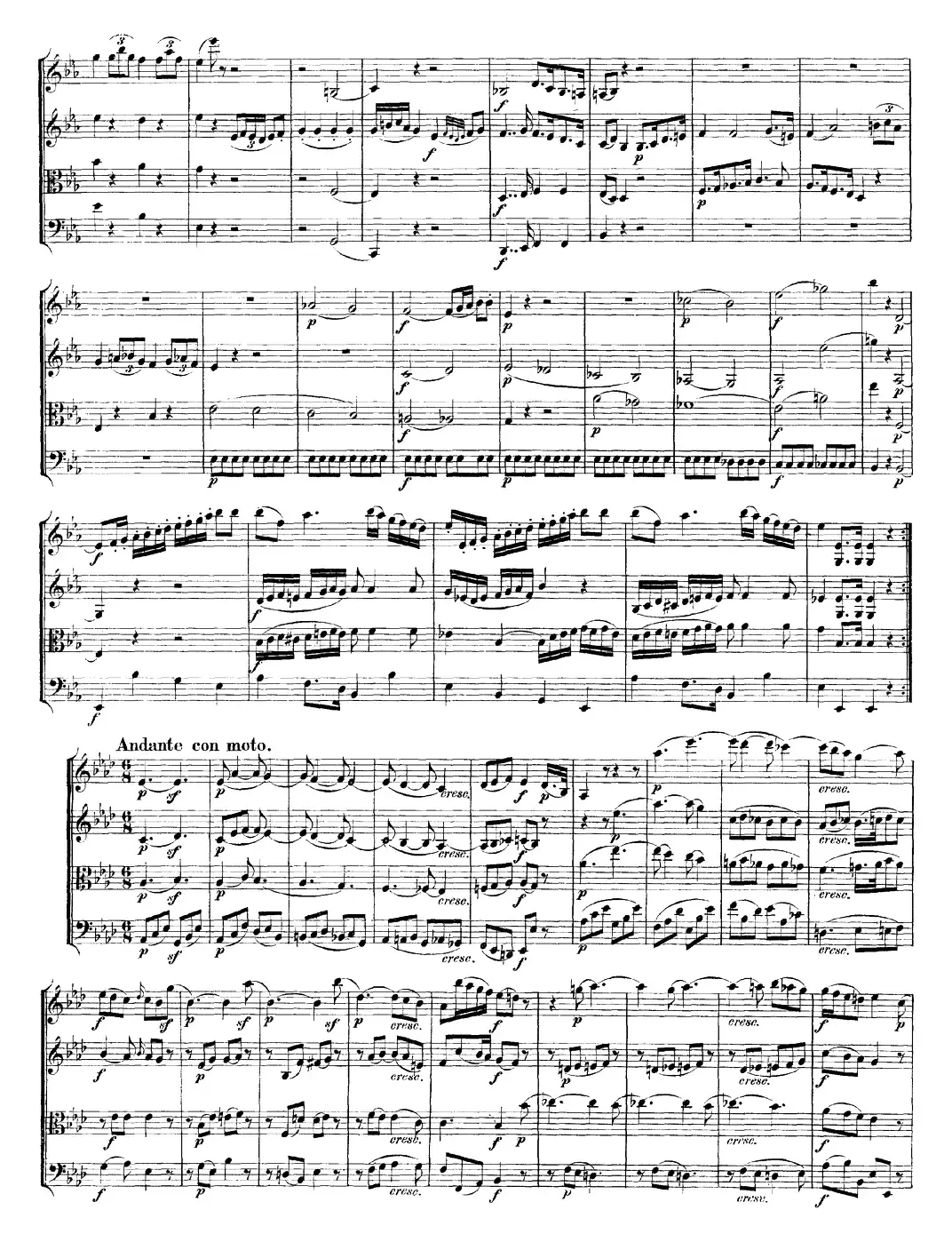 Mozart《Quartet No.16 in Eb Major,K.428》（总谱）