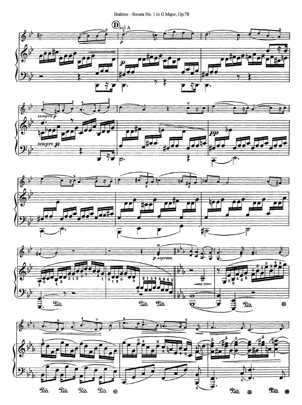 Violin Sonata No.1 in G Major Op.78（小提琴+钢琴伴奏）