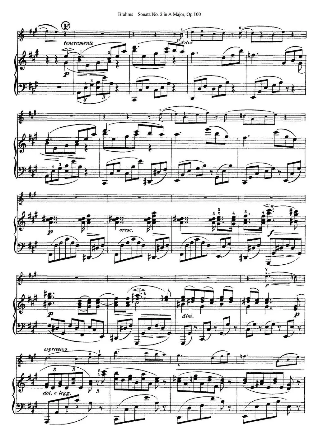 Violin Sonata No.2 in A Major Op.100（小提琴+钢琴伴奏）