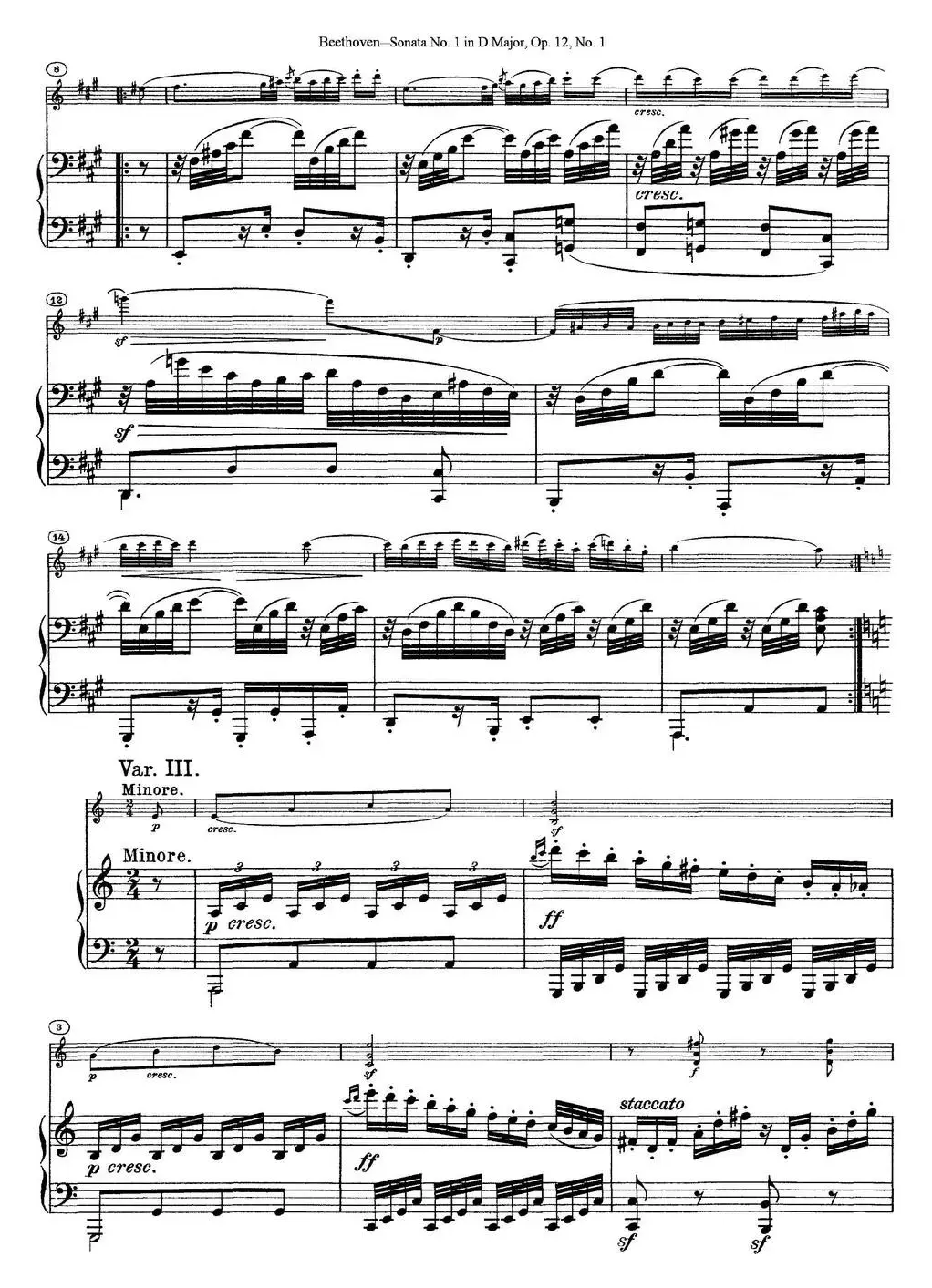 Violin Sonata No.1 in D Major Op.12 No.1（小提琴+钢琴伴奏）