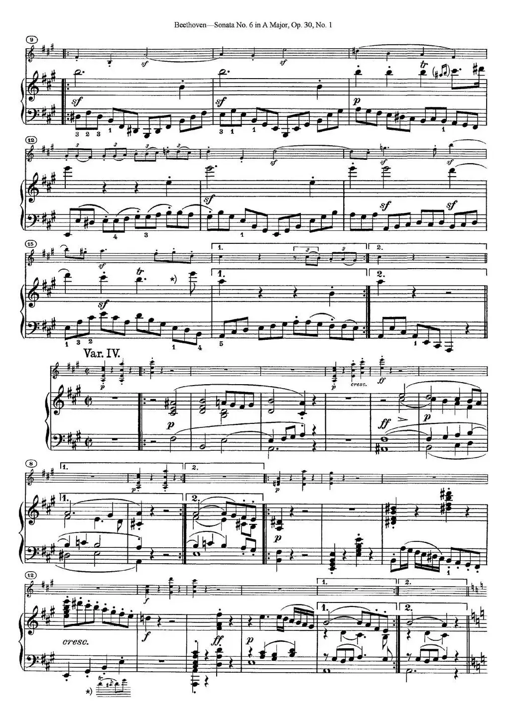 Violin Sonata No.6 in A Major Op.30 No.1（小提琴+钢琴伴奏）