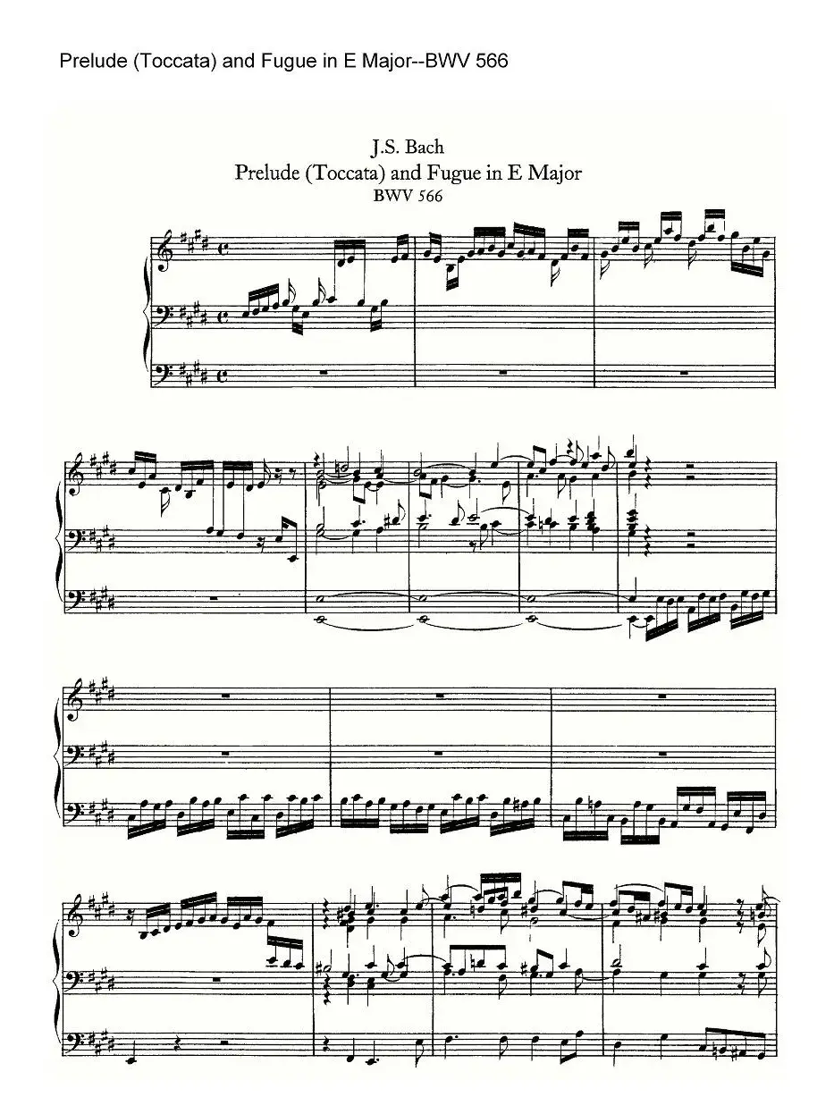 Prelude (Toccata) and Fugue in E Major--BWV 566（管风琴谱）