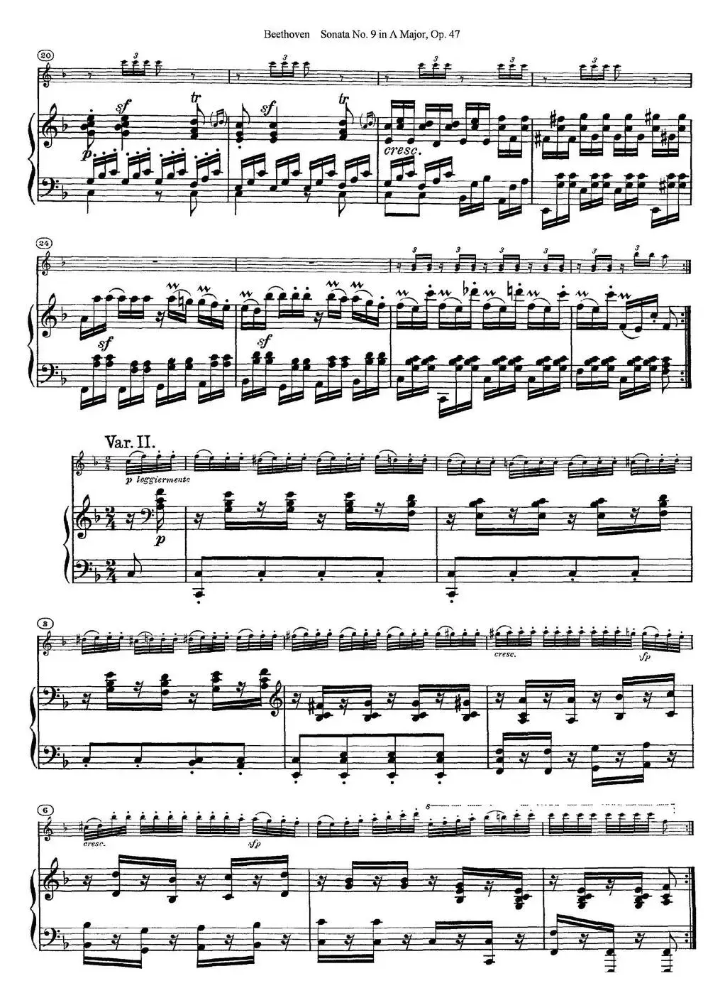 Violin Sonata No.9 in A Major Op.47（小提琴+钢琴伴奏）