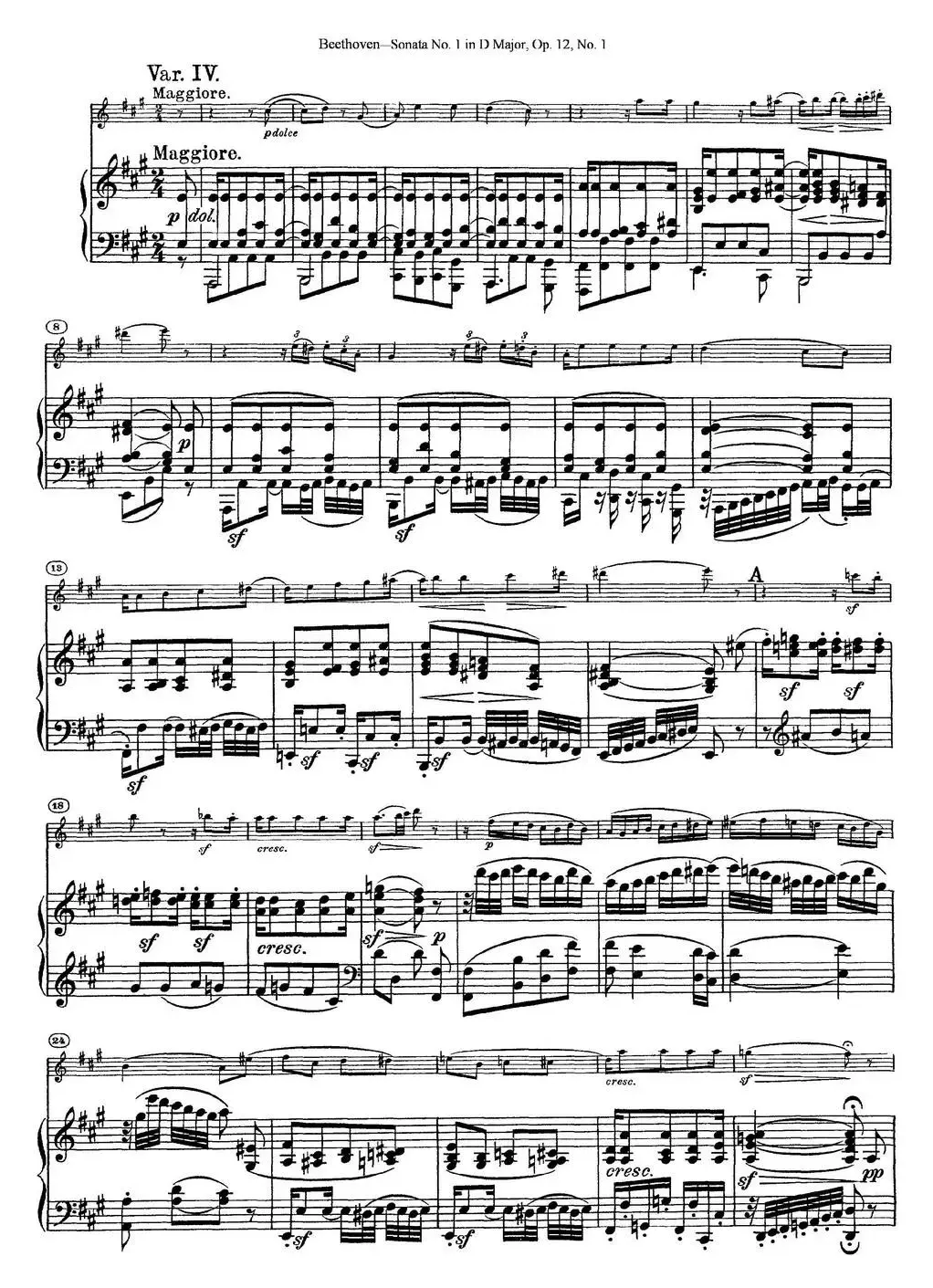 Violin Sonata No.1 in D Major Op.12 No.1（小提琴+钢琴伴奏）