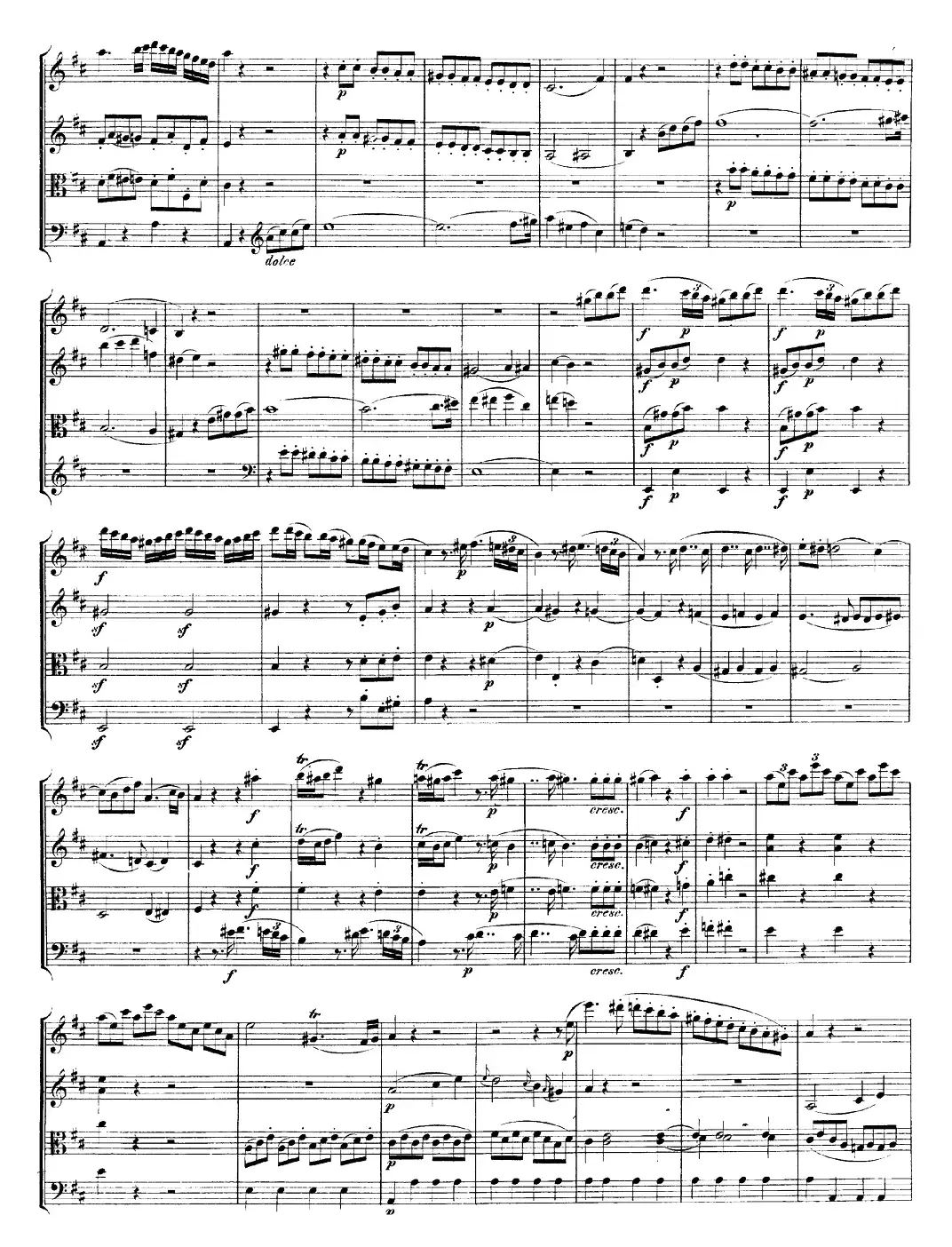 Mozart《Quartet No.21 in D Major,K.575》（总谱）