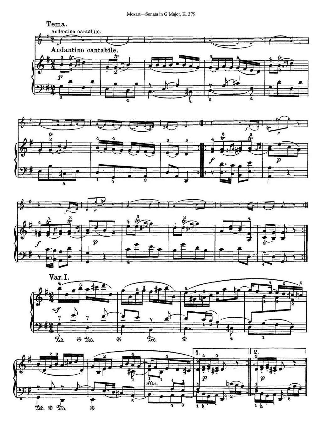 Violin Sonata in G Major K.379（小提琴+钢琴伴奏）