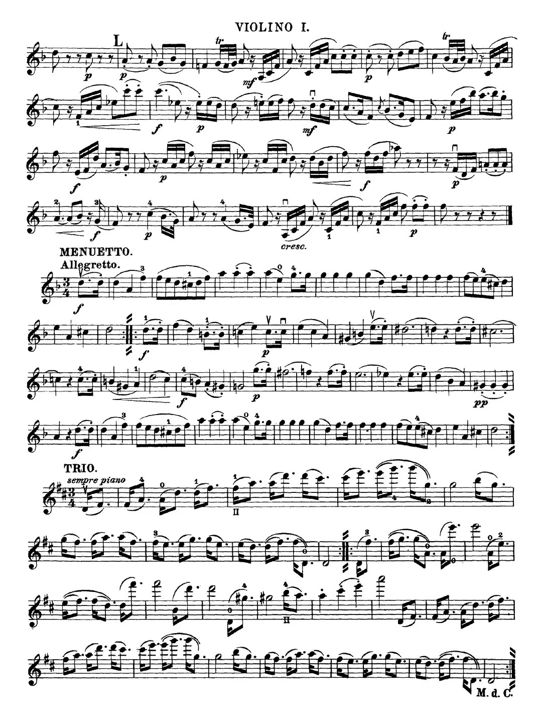 Mozart《Quartet No.15 in D Minor,K.421》（Violin 1分谱）