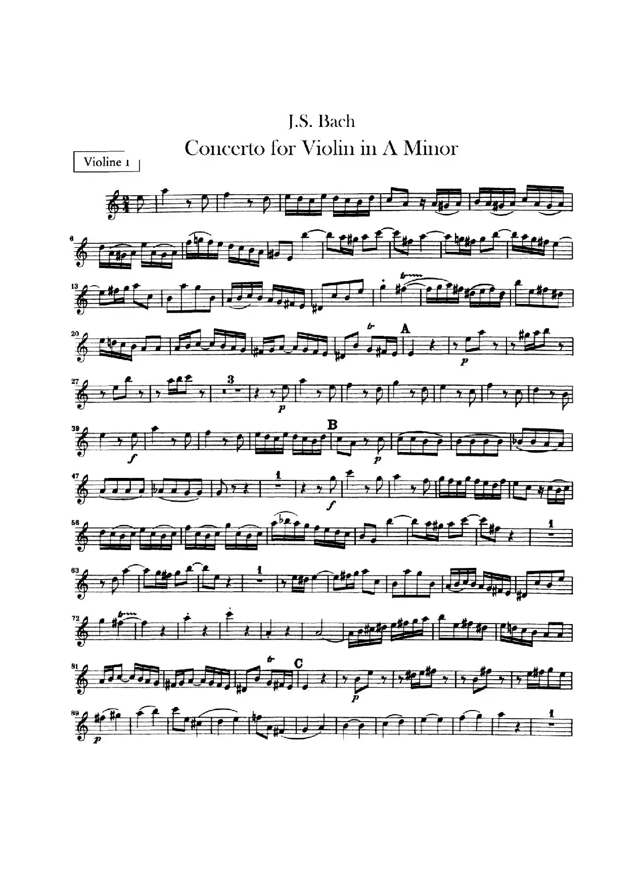 Concerto for Violin in A Minor bwv1041（第一小提琴分谱）