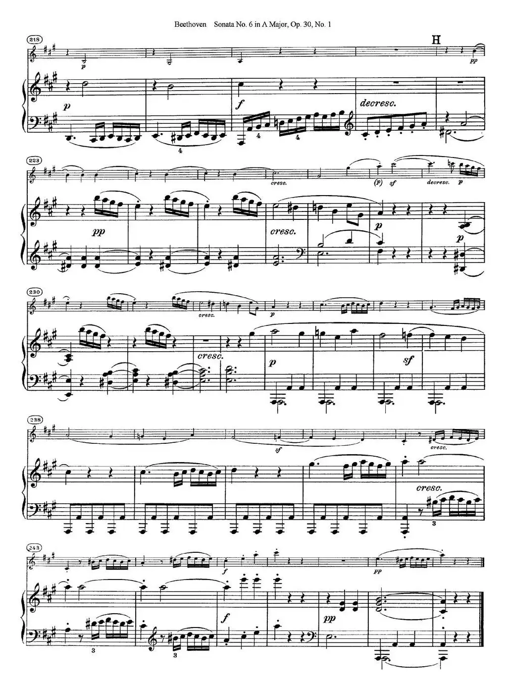 Violin Sonata No.6 in A Major Op.30 No.1（小提琴+钢琴伴奏）