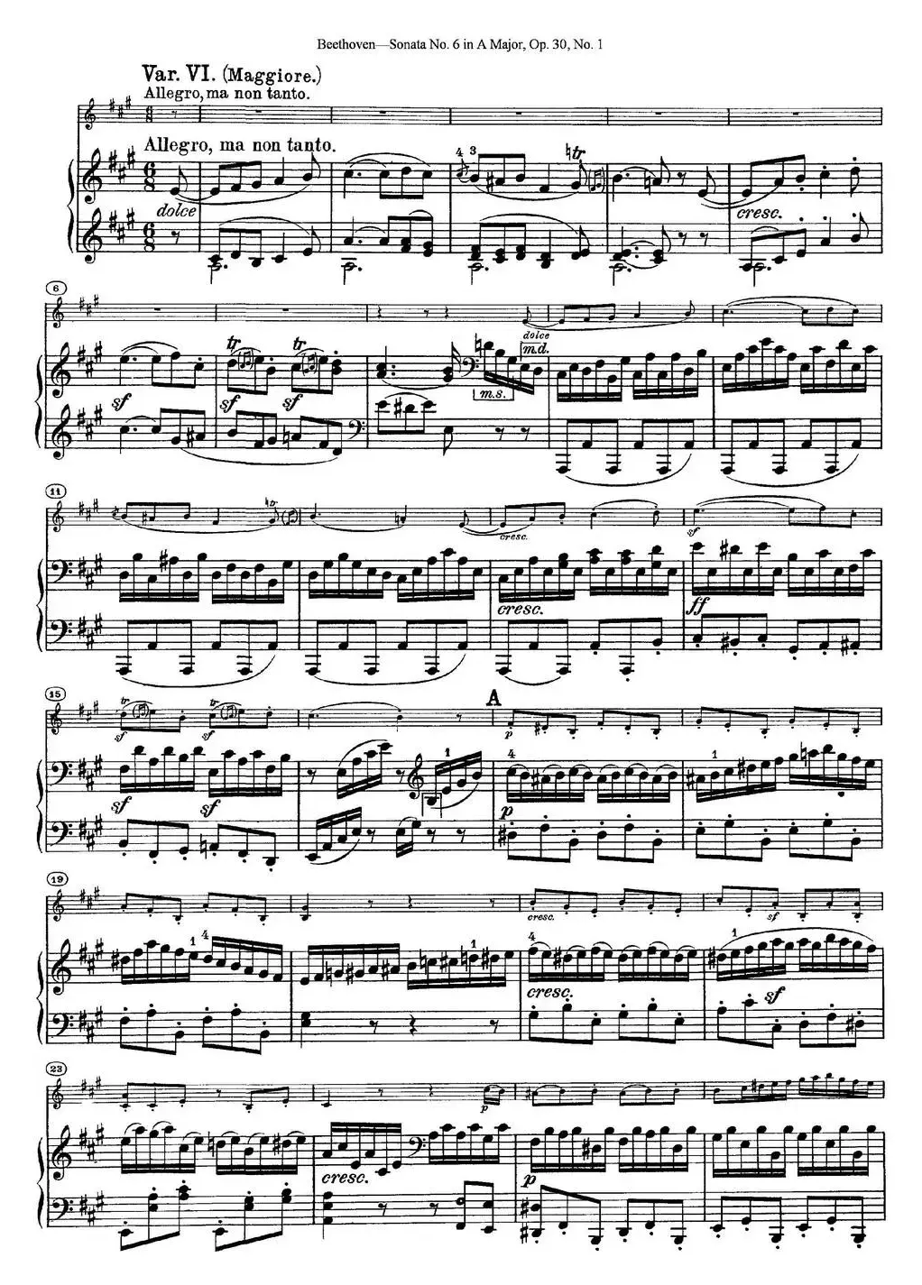 Violin Sonata No.6 in A Major Op.30 No.1（小提琴+钢琴伴奏）