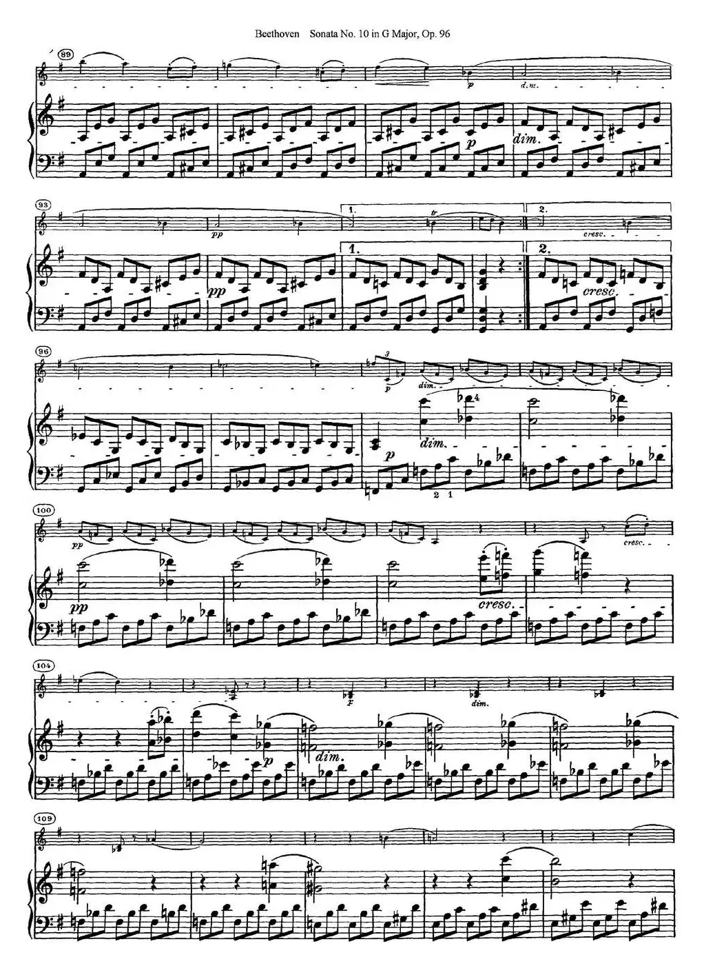 Violin Sonata No.10 in G Major Op.96（小提琴+钢琴伴奏）