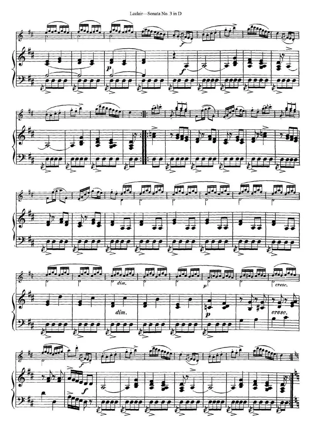 Violin Sonata No.3 In D Major（小提琴+钢琴伴奏）