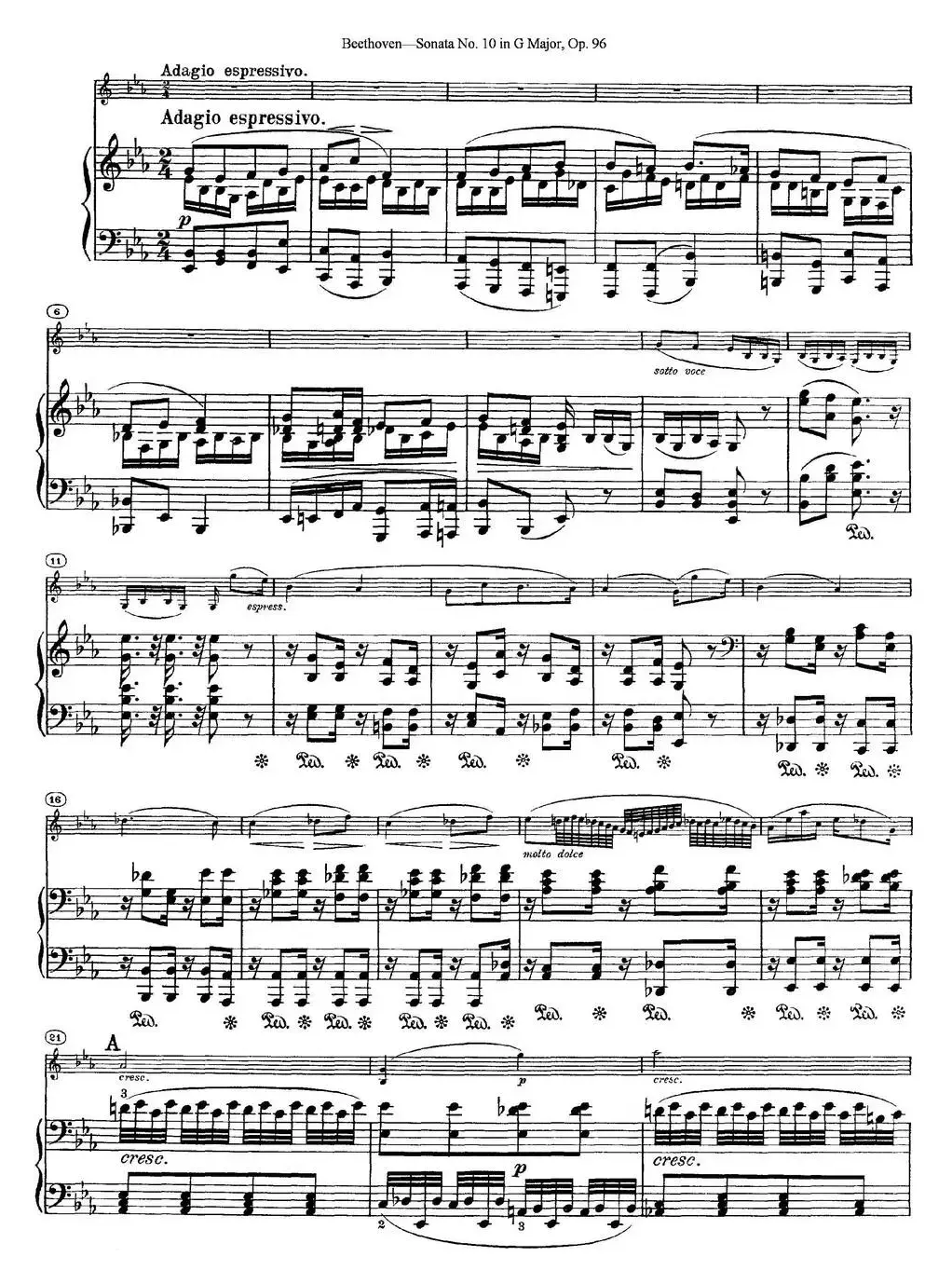 Violin Sonata No.10 in G Major Op.96（小提琴+钢琴伴奏）