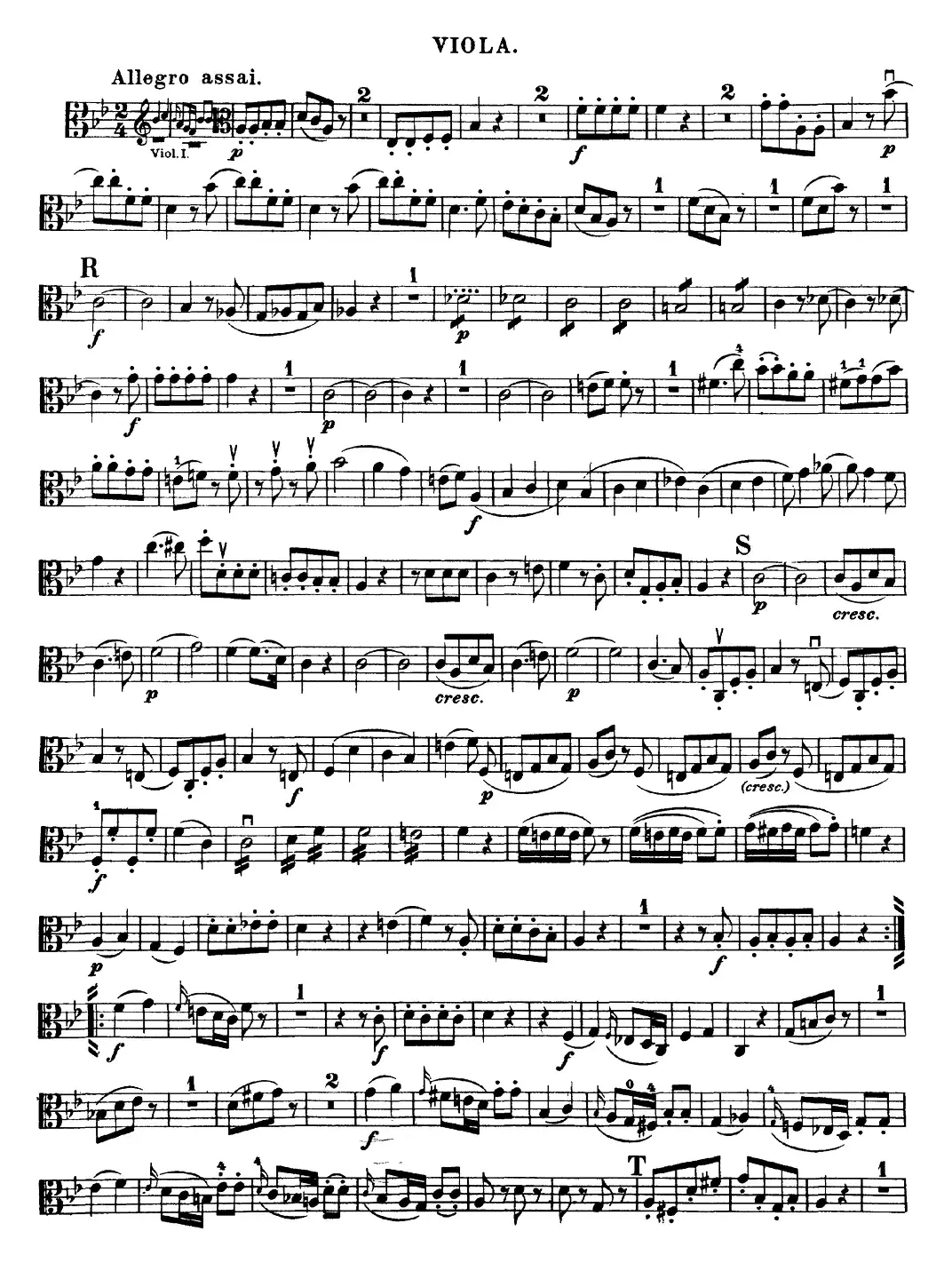 Mozart《Quartet No.17 in Bb Major,K.458》（Viola分谱）