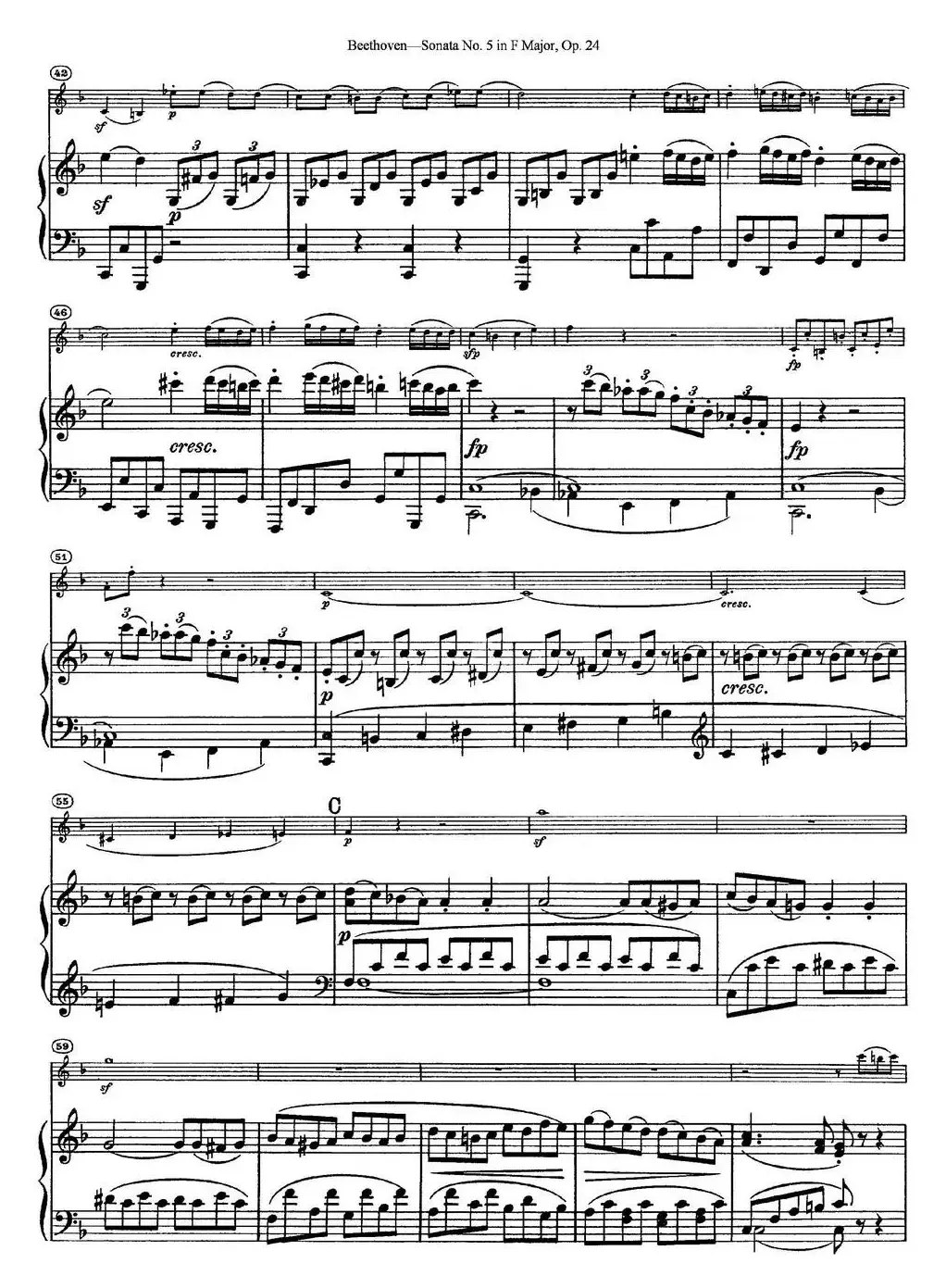 Violin Sonata No.5 in F Major Op.24（小提琴+钢琴伴奏）