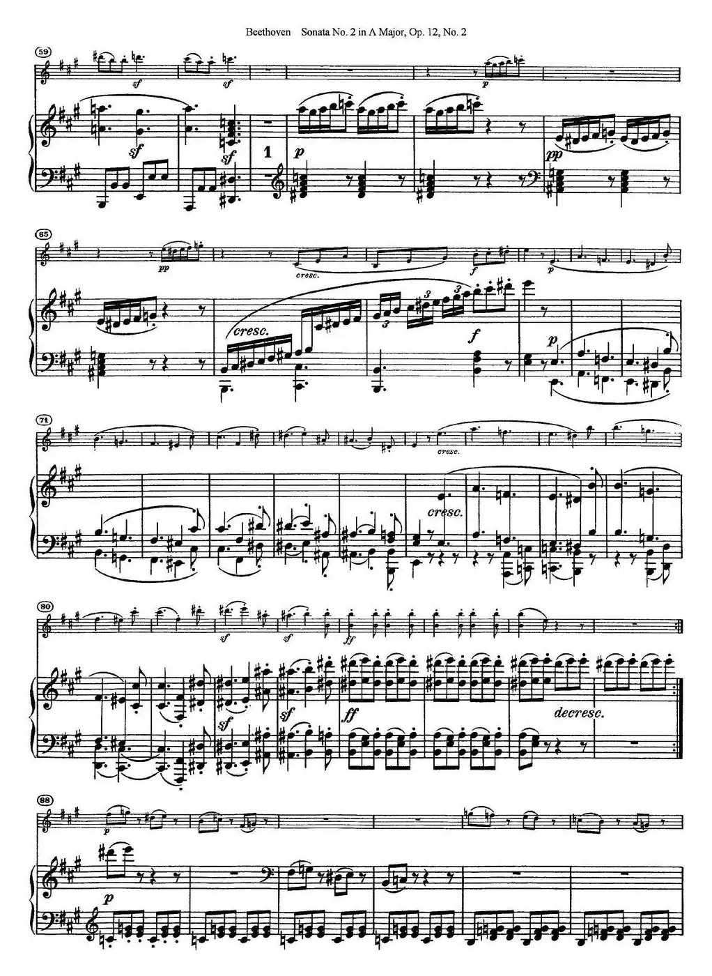 Violin Sonata No.2 in A Major Op.12 No.2（小提琴+钢琴伴奏）