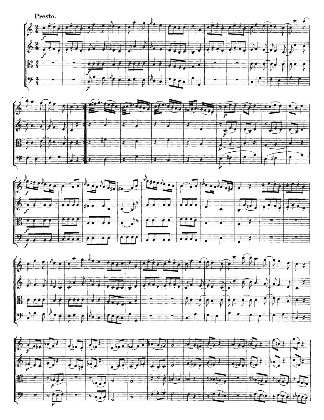 Mozart《Quartet No.4 in C Major,K.157》（总谱）