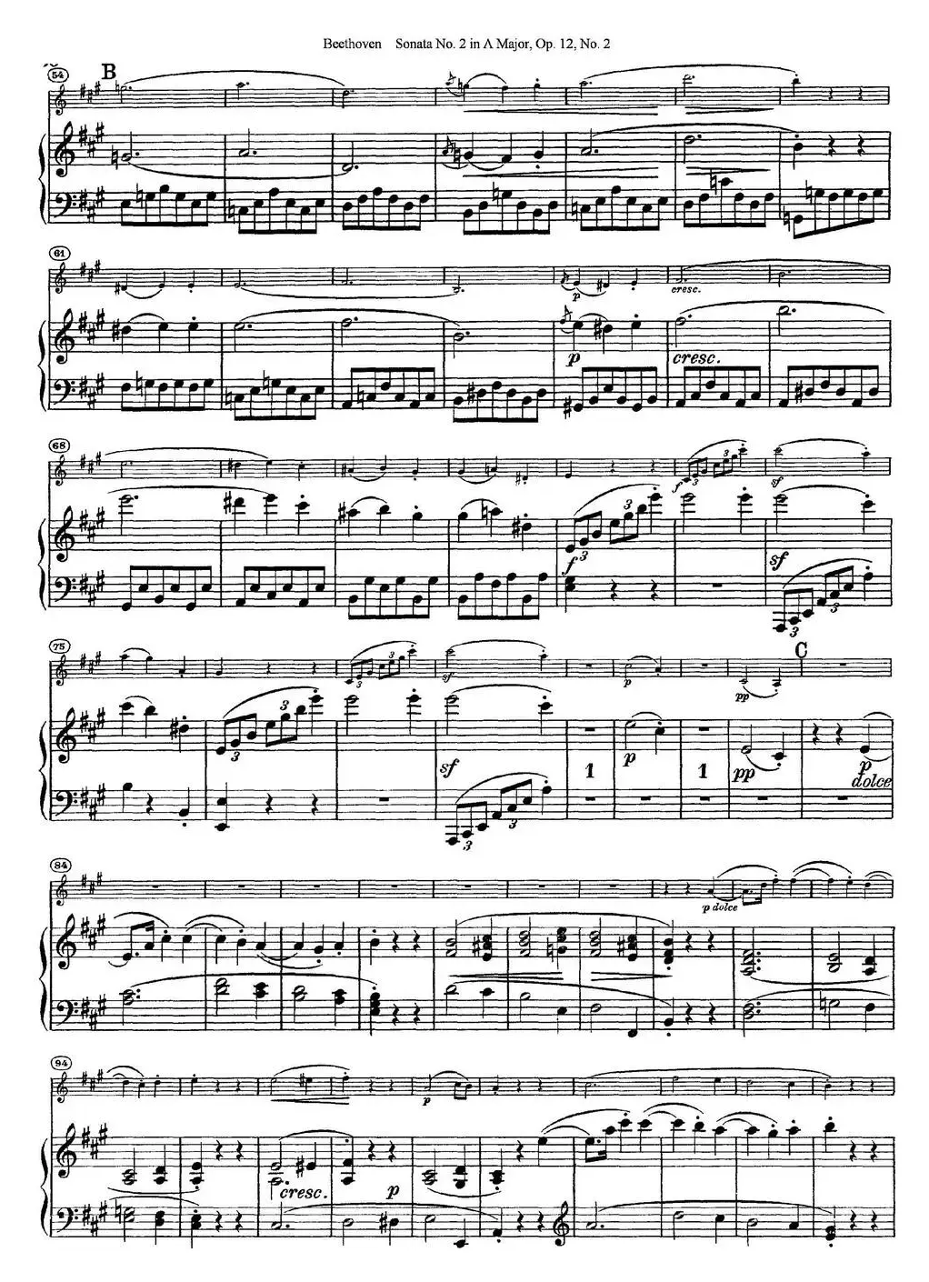 Violin Sonata No.2 in A Major Op.12 No.2（小提琴+钢琴伴奏）