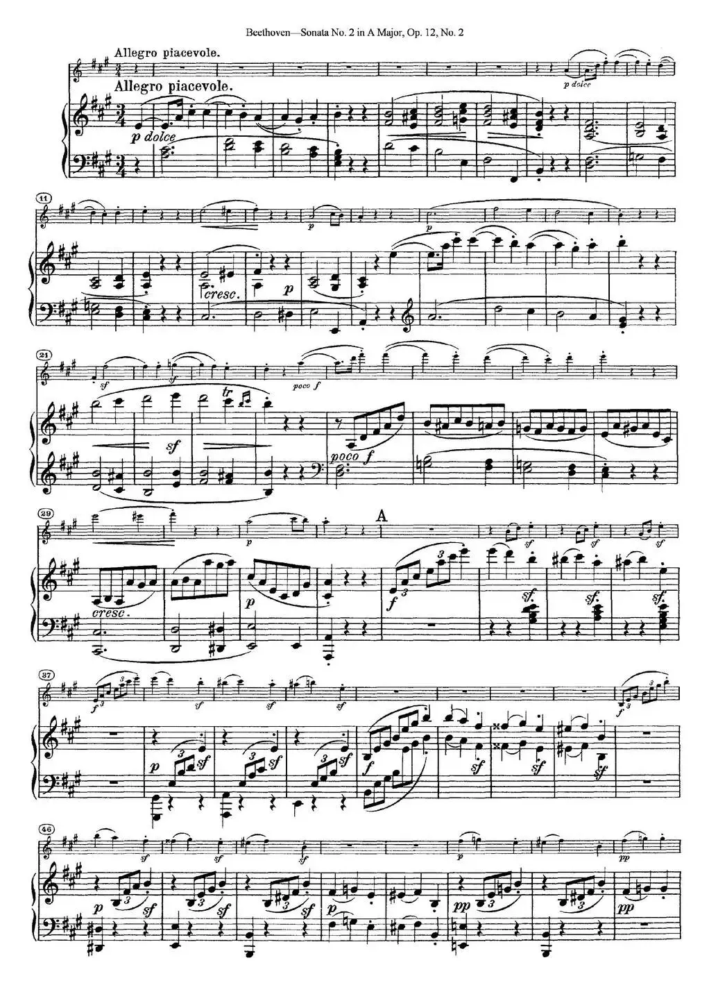 Violin Sonata No.2 in A Major Op.12 No.2（小提琴+钢琴伴奏）