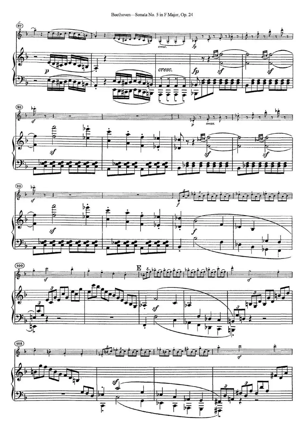 Violin Sonata No.5 in F Major Op.24（小提琴+钢琴伴奏）