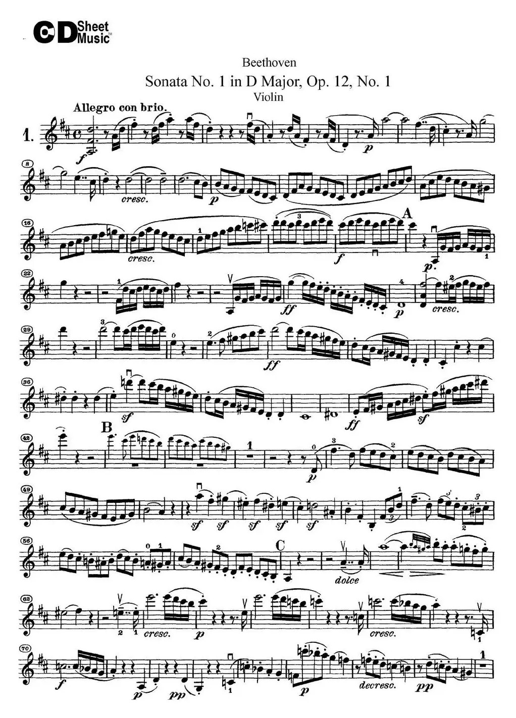 Violin Sonata No.1 in D Major Op.12 No.1