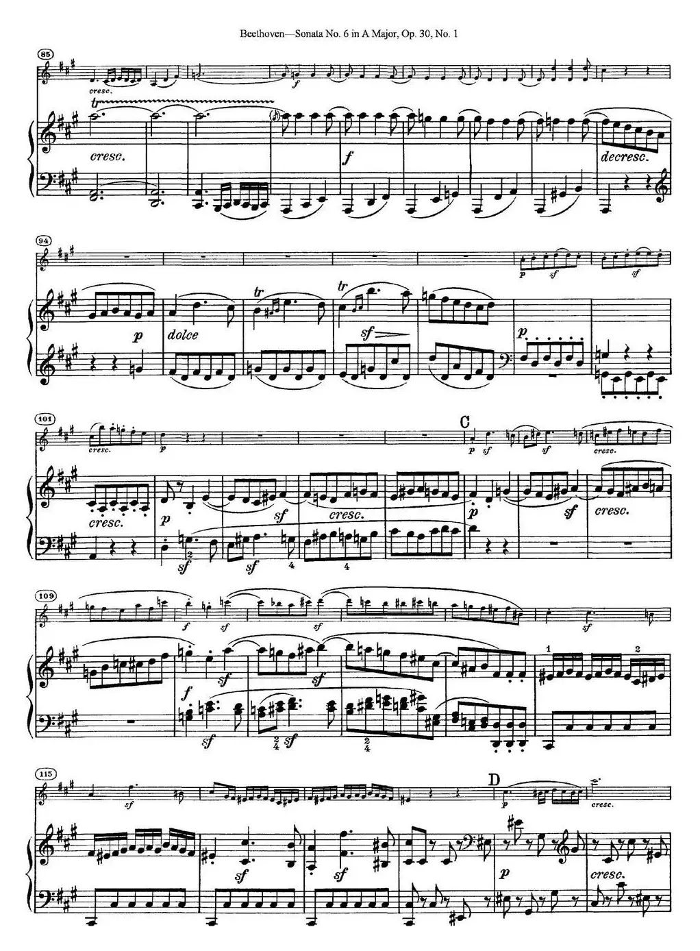 Violin Sonata No.6 in A Major Op.30 No.1（小提琴+钢琴伴奏）