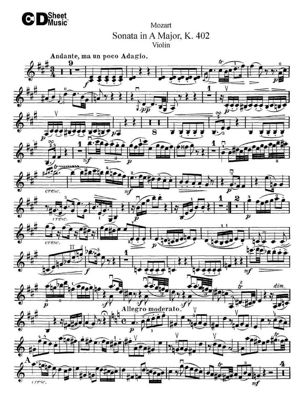 Violin Sonata in A Major K.402