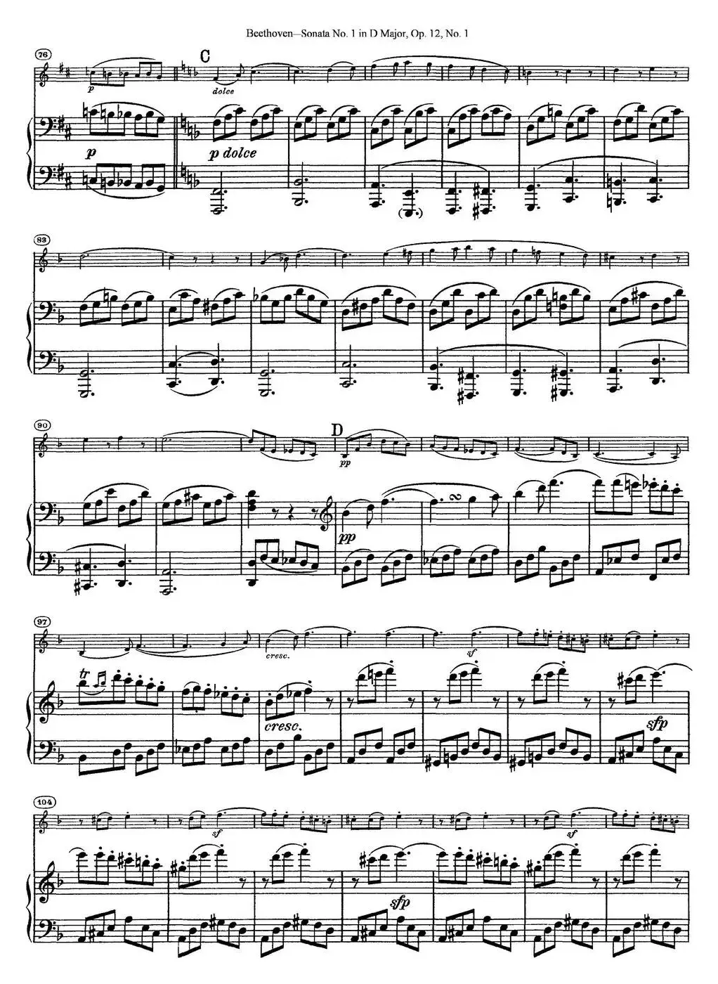 Violin Sonata No.1 in D Major Op.12 No.1（小提琴+钢琴伴奏）