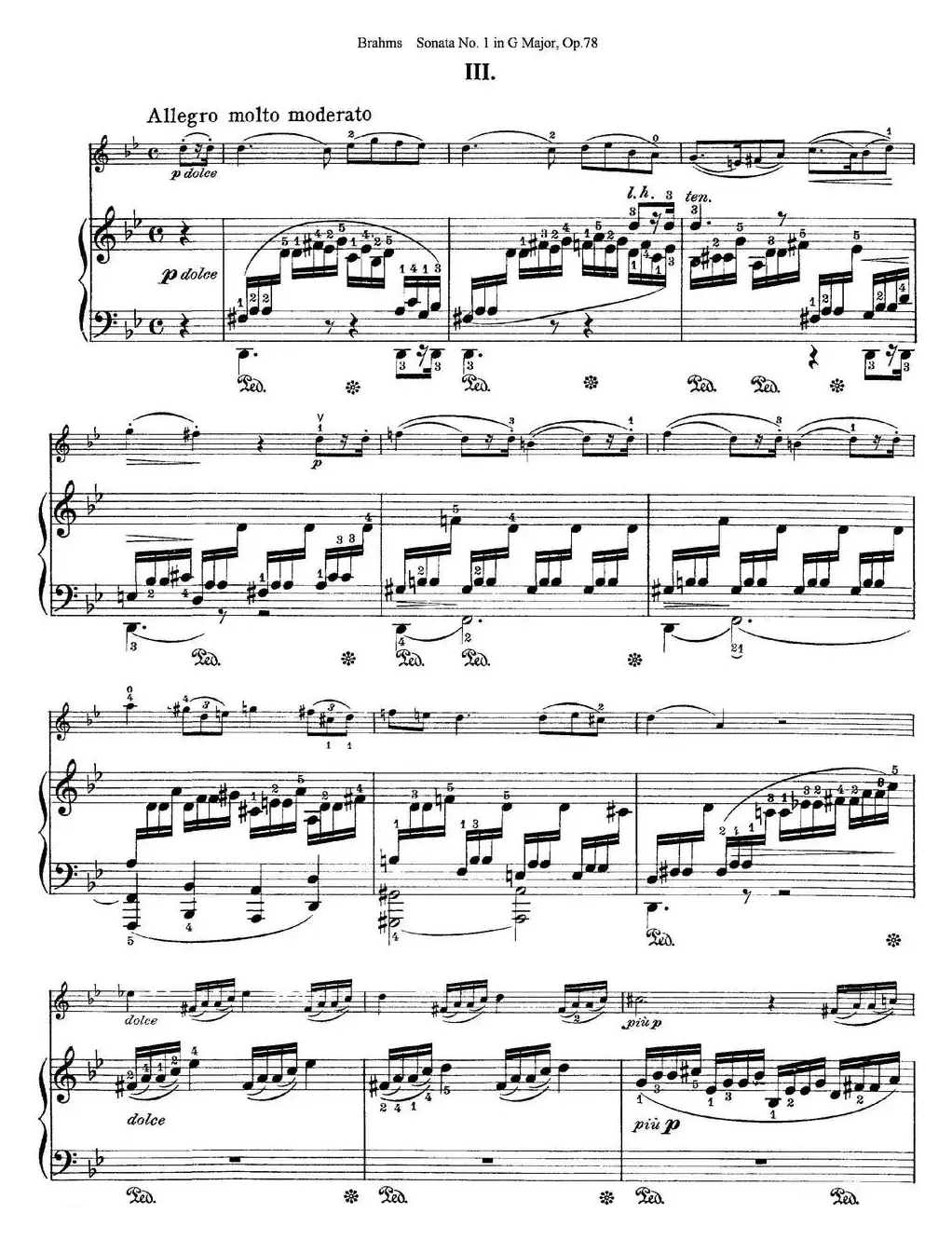 Violin Sonata No.1 in G Major Op.78（小提琴+钢琴伴奏）