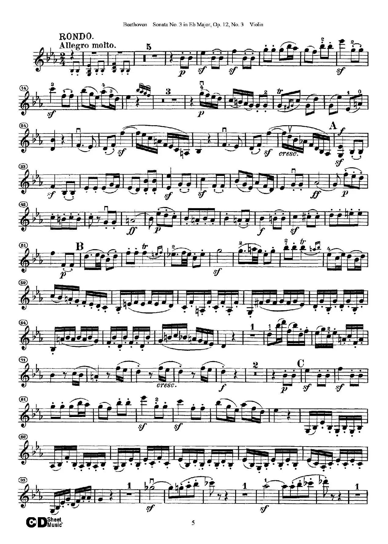 降E大调第三小提琴奏鸣曲（Sonata No.3 in Eb Major Op.12,No.3）