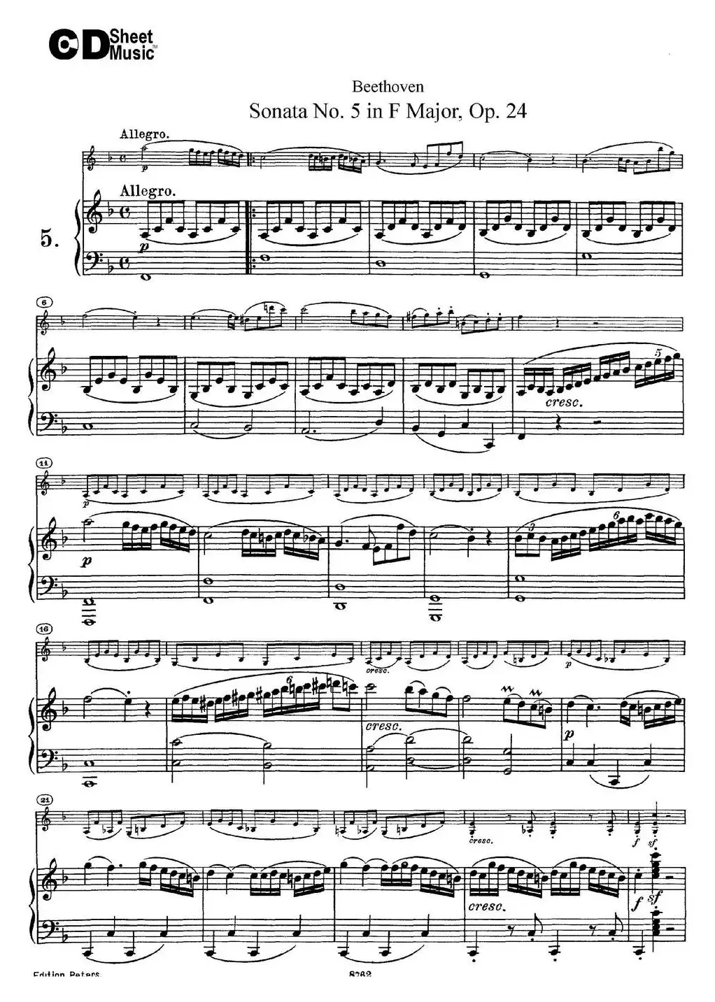 Violin Sonata No.5 in F Major Op.24（小提琴+钢琴伴奏）