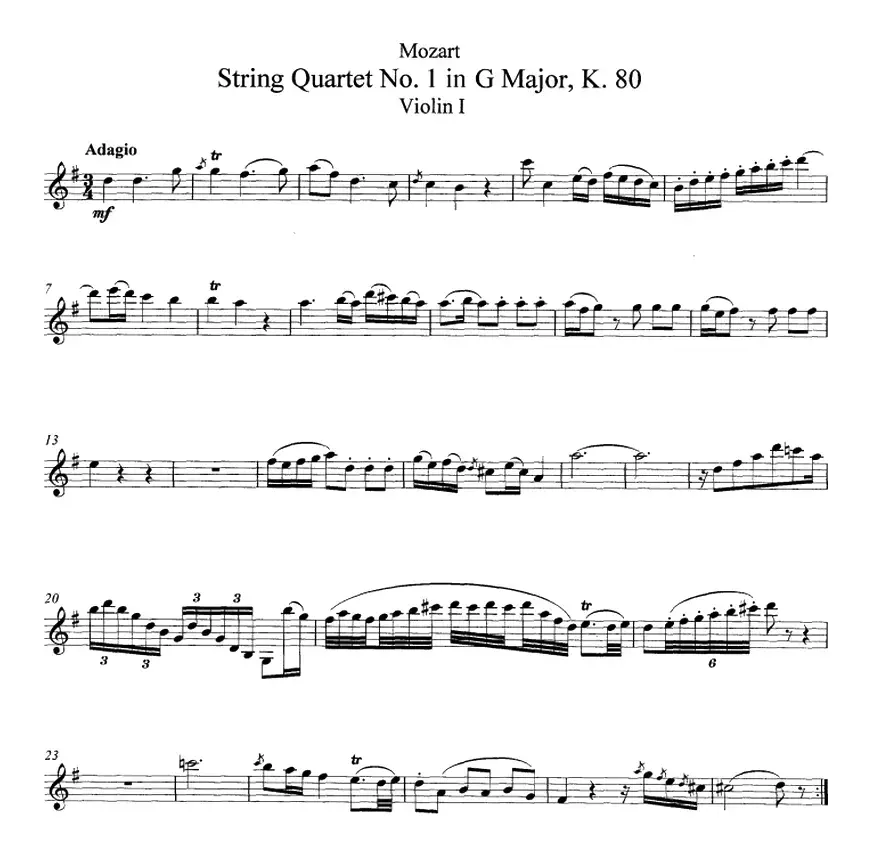 Mozart《String Quartet No.1 in G Major,K.80》（Violin Ⅰ分谱）