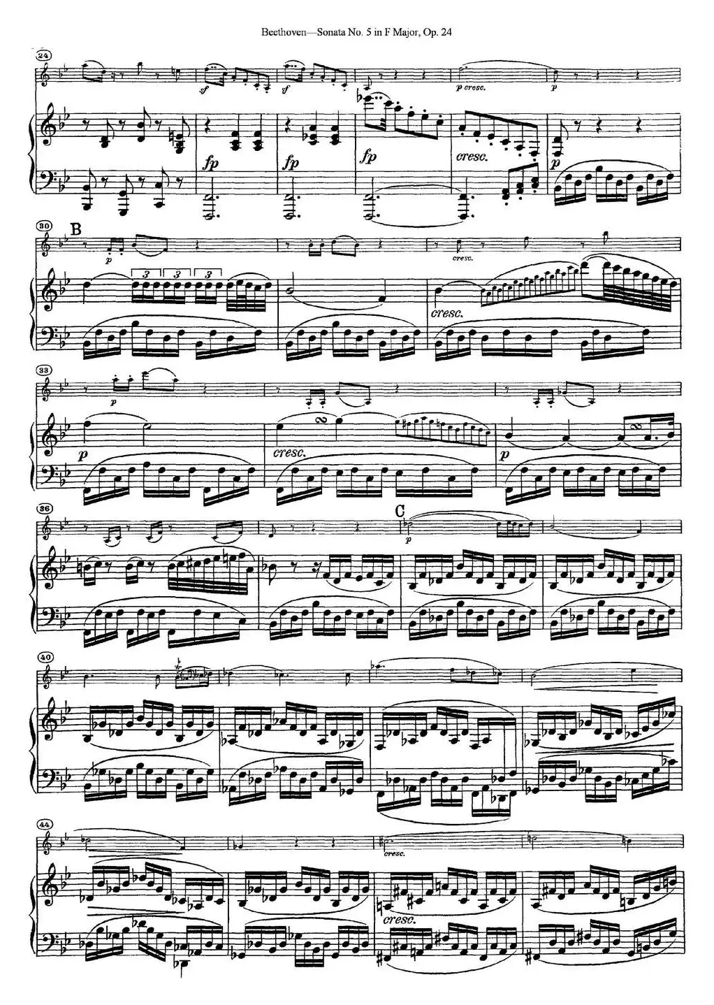 Violin Sonata No.5 in F Major Op.24（小提琴+钢琴伴奏）