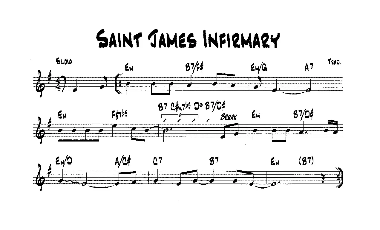 降B爵士乐谱：SAINT JAMES INFIRMARY