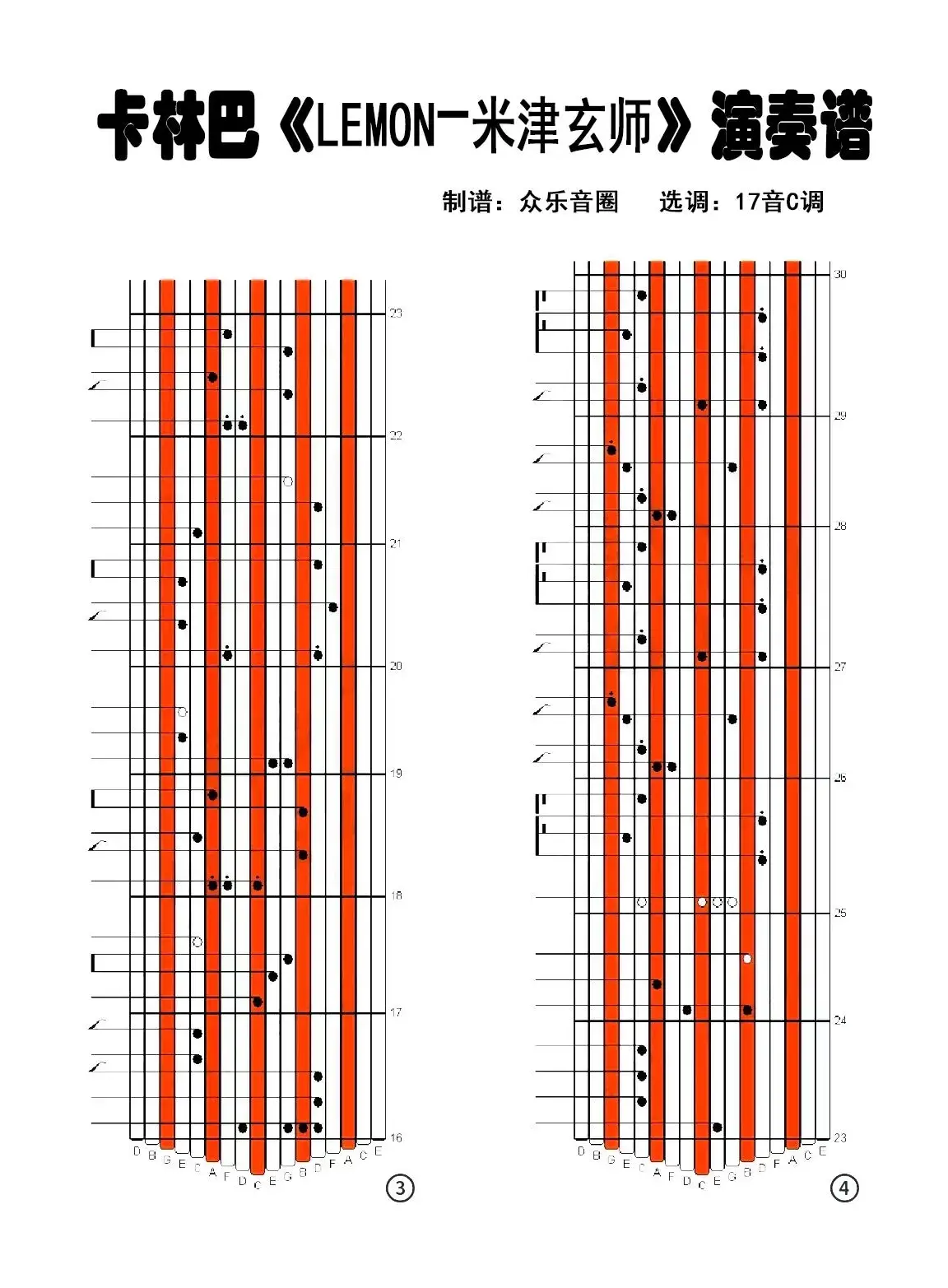 Lemon（拇指琴卡林巴琴演奏谱）