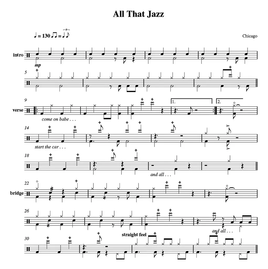 爵士鼓谱：Chicago - all that jazz