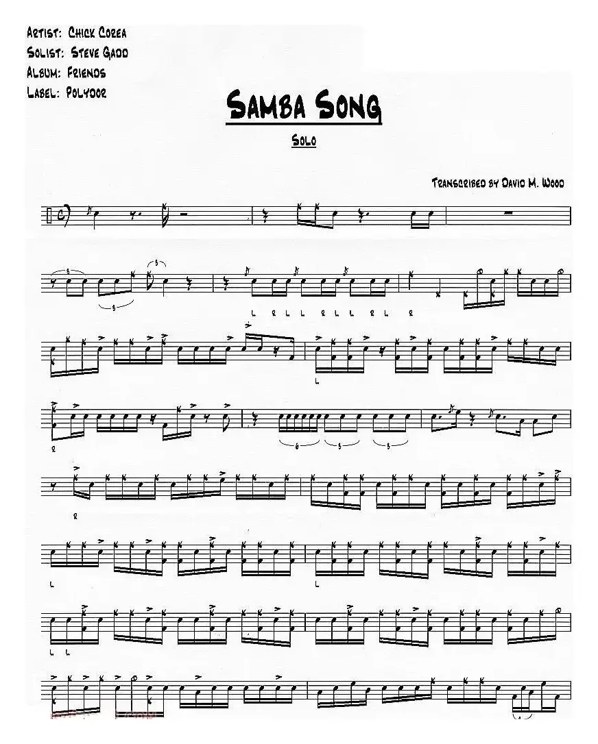 爵士鼓谱：samba song